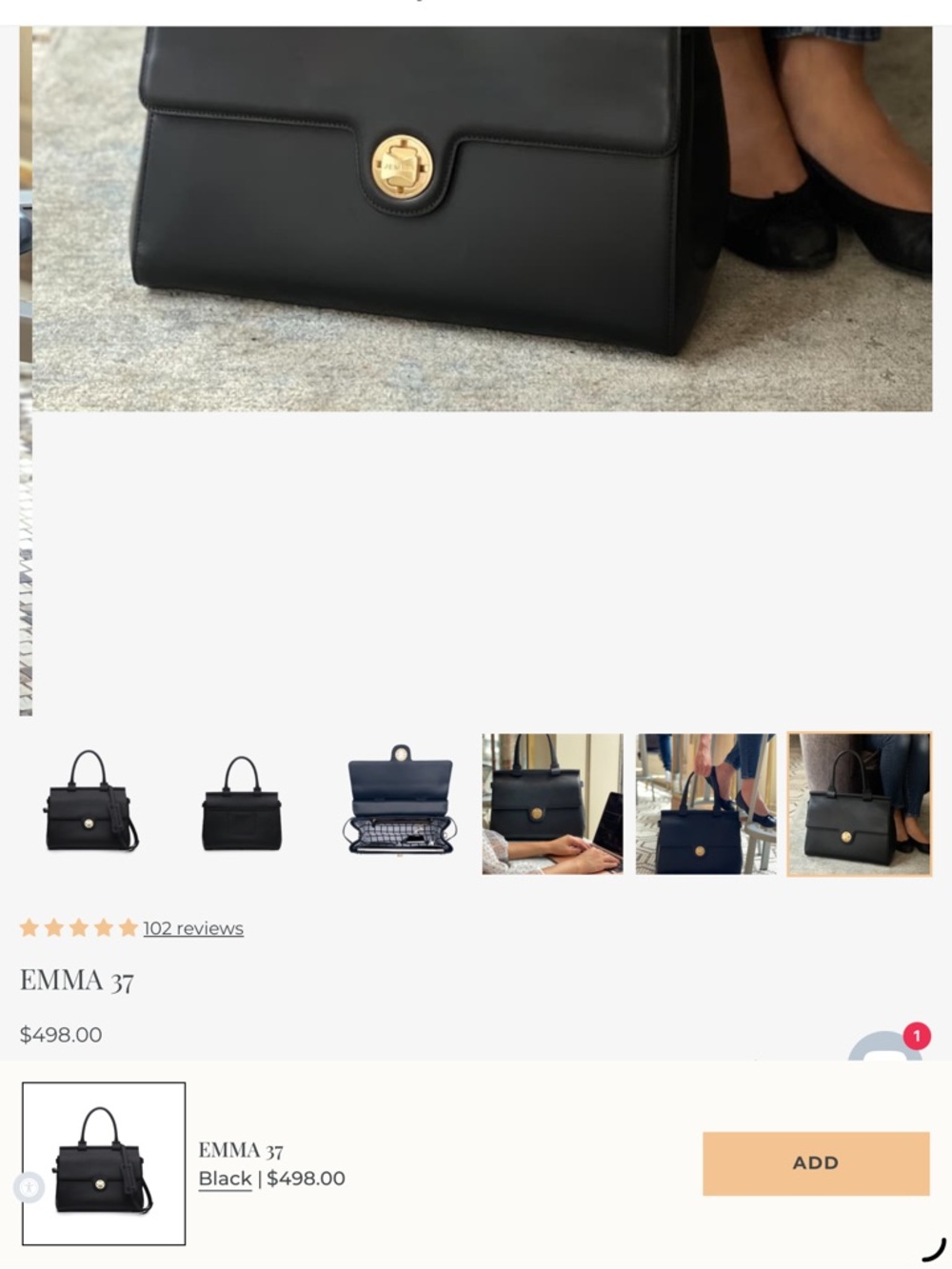 Jenna Emma 37 Work Bag Black Leather Top-Handle Bag - Picture 11 of 11